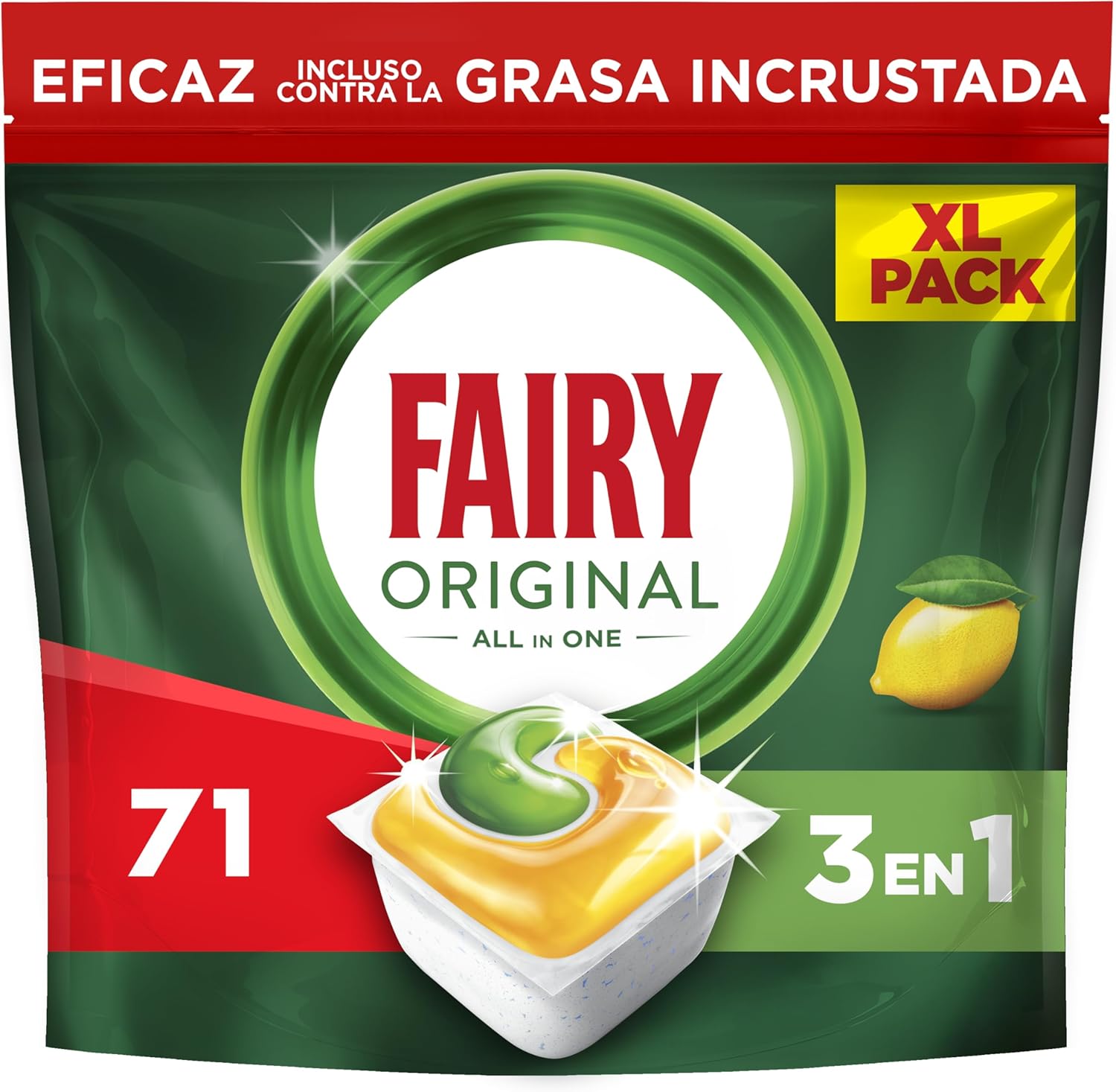 71 Cápsulas Lavavajillas Fairy Original Todo En Uno Limón